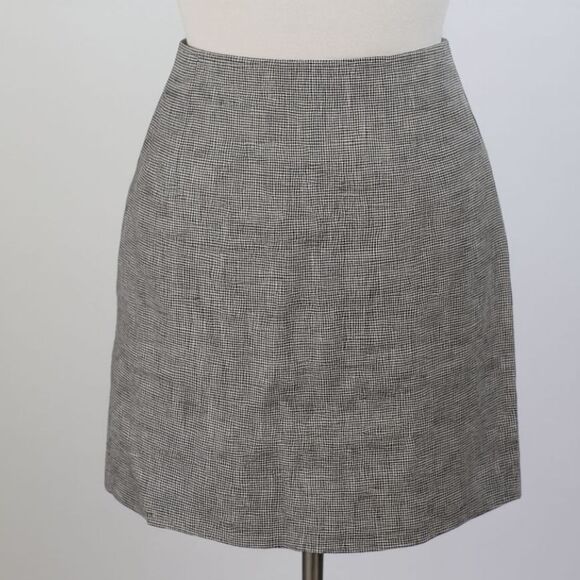Vintage Talbots Irish Linen Mini Skirt Black White Houndstooth Size 14P - Picture 1 of 7